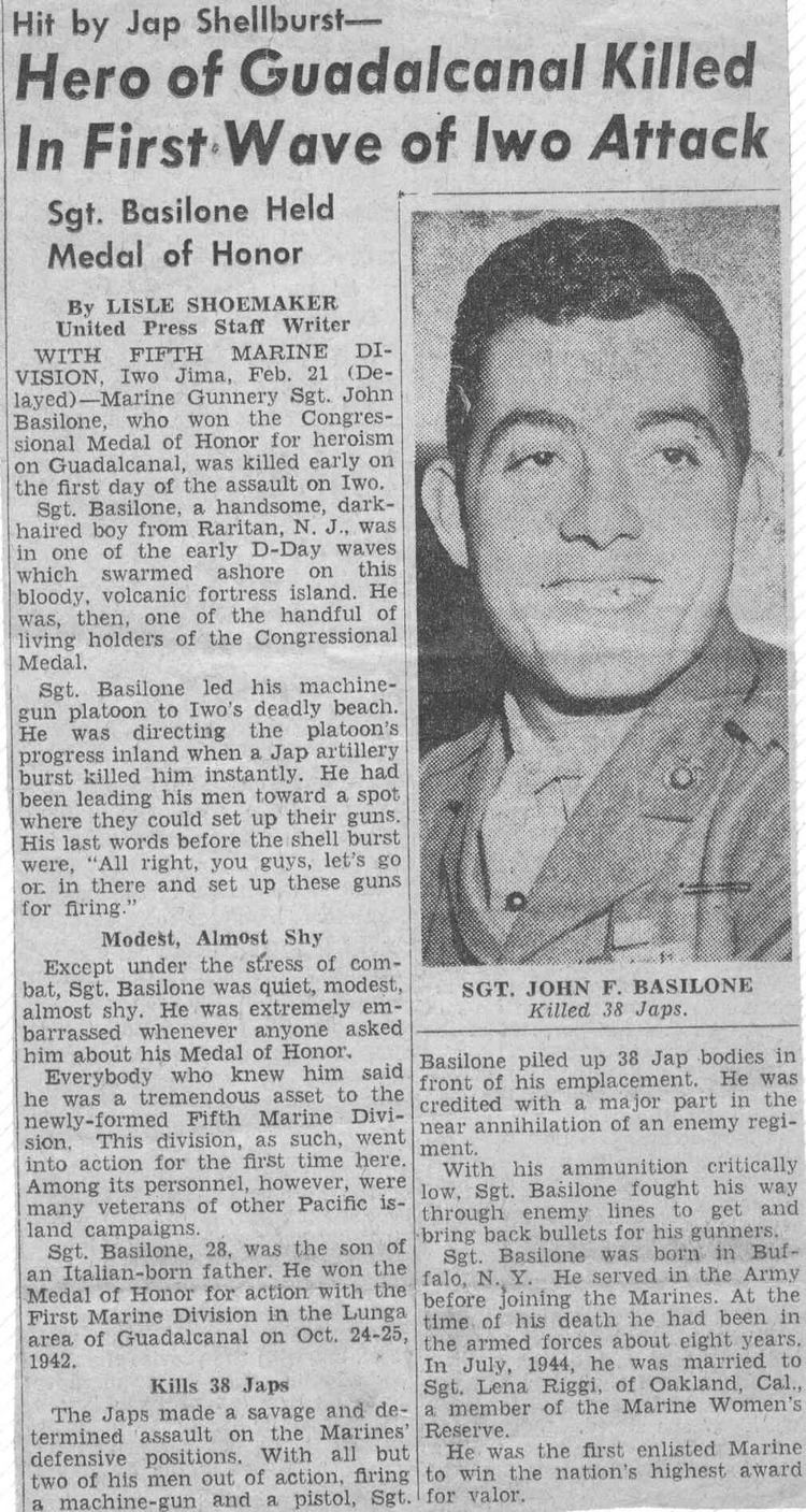 John Basilone 70th Anniversary of the Death of John Basilone