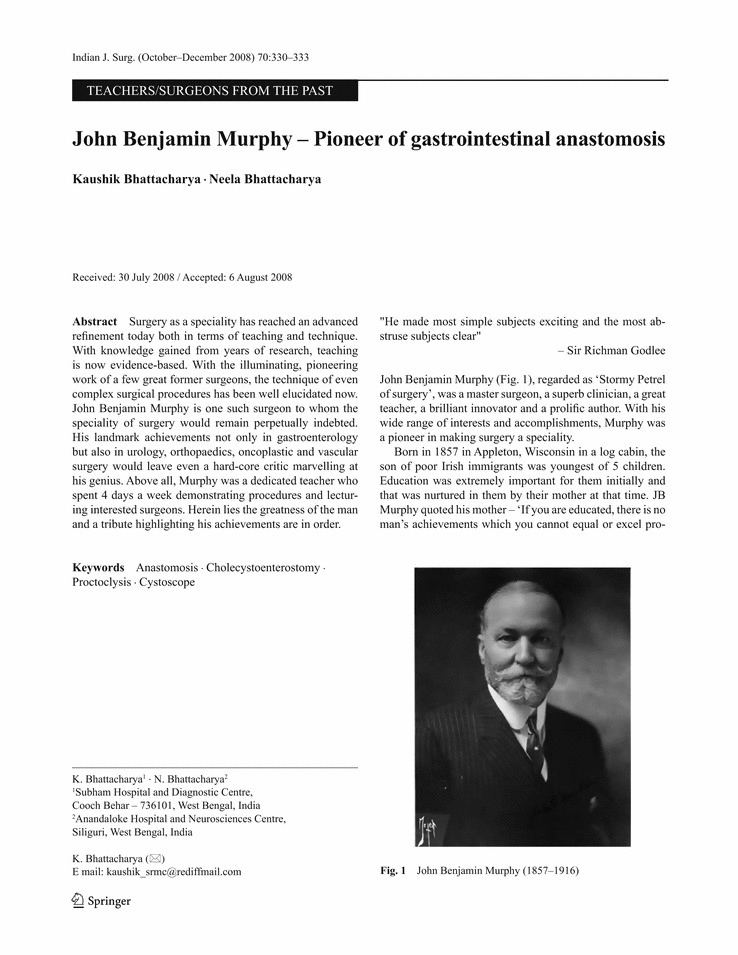 John Benjamin Murphy John Benjamin Murphy Pioneer of gastrointestinal