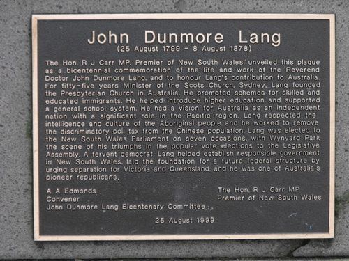 John Dunmore Lang Reverend John Dunmore Lang Monument Australia