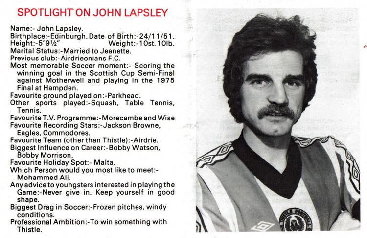 John Lapsley (footballer) John Lapsley The Partick Thistle History Archive