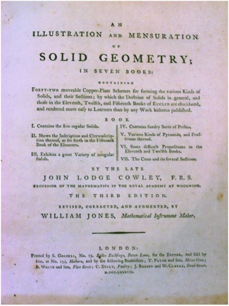 John Lodge Cowley Mathematical Treasure John Lodge Cowleys Solid Geometry