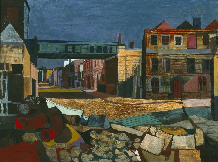 John Minton (artist) John Minton 19171957 Street and Railway Bridge 1946 The