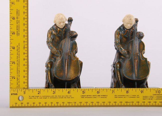 John Ruhl (sculptor) Two 2 Cellist player bookends by John Ruhl for the