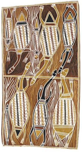 Johnny Bulunbulun Aboriginal bark painting from Arnhem Land Northern Territory