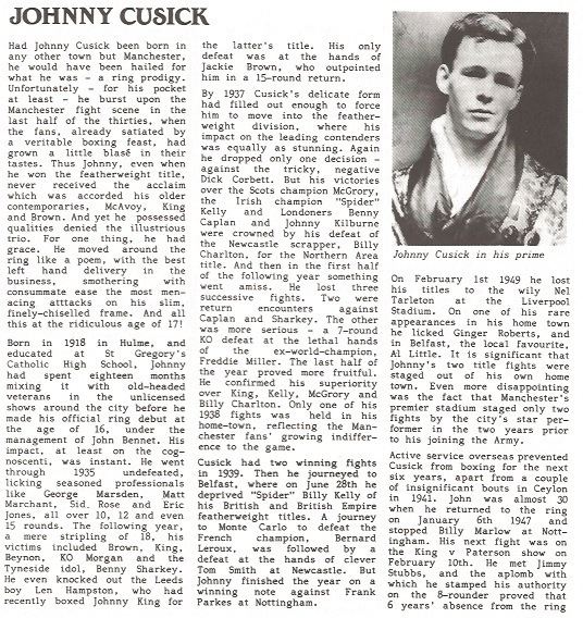 Johnny Cusick Johnny Cusick A life story Manchester Ex Boxers Association