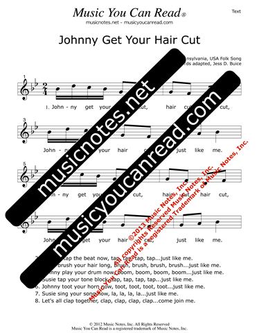 Johnny Get Your Hair Cut Johnny Get Your Hair Cut Lyrics Music Notes Inc Music You Can