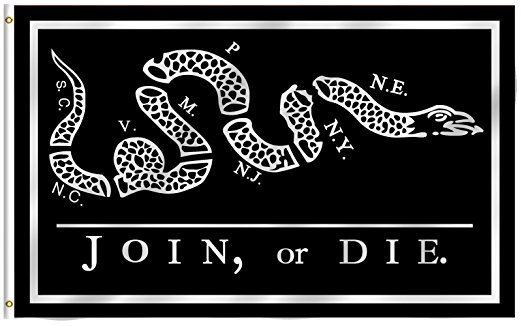 Join, or Die Amazoncom Flag Black Join or Die White text Flag 339x539 Super