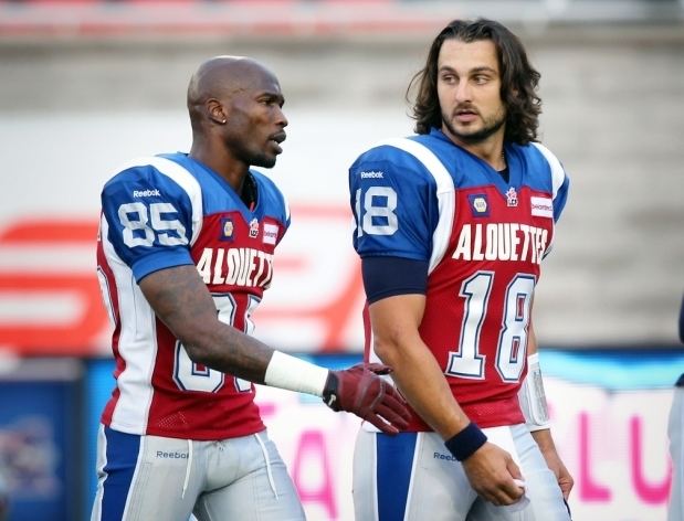 Jonathan Crompton Alouettes receiver Chad Johnson left walks with