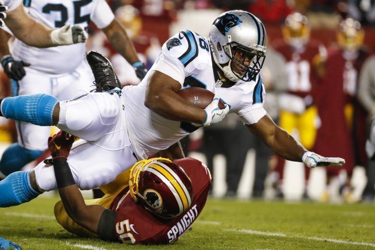 Jonathan Stewart Panthers RB Jonathan Stewart actually got his face mask knocked off