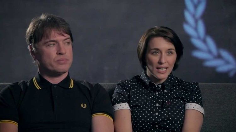 Jonny Owen wearing black and yellow polo shirt & Vicky McClure in her black and white polka dot blouse as they talk about their new film Svengali