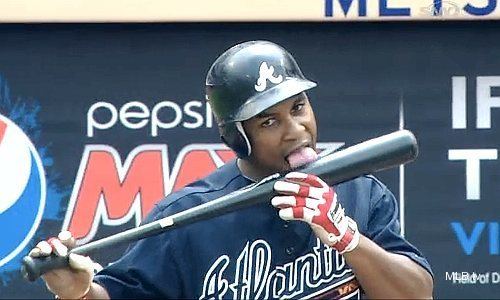 Jose Constanza Bat got his tongue Braves39 Constanza licks his Louisville
