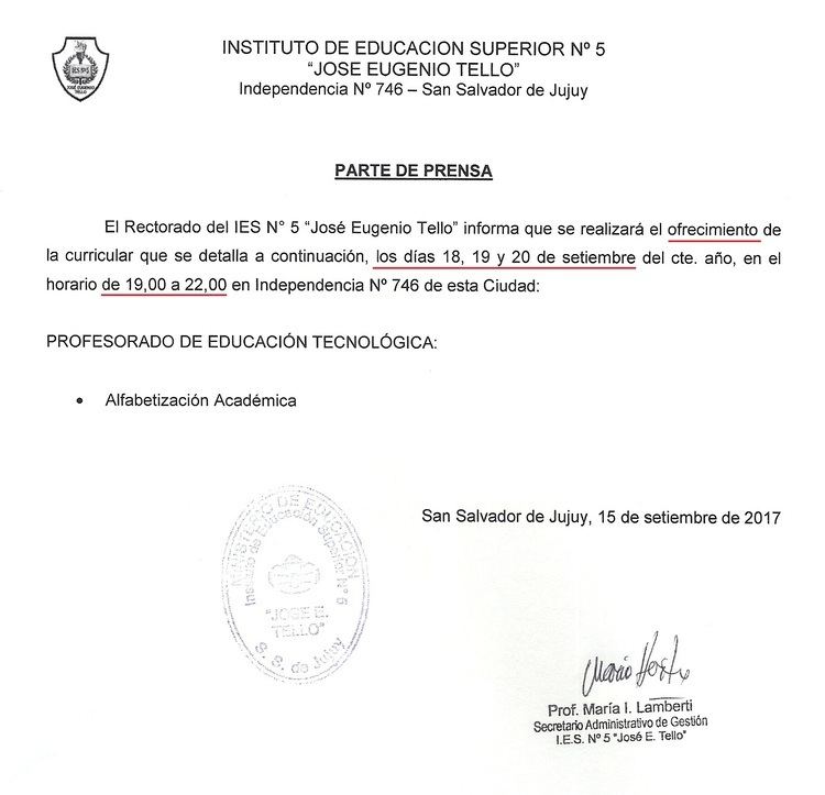 José Eugenio Tello Instituto de Educacin Superior N 5 Jos Eugenio Tello