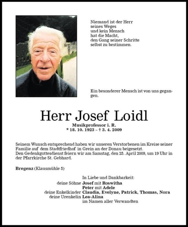 Josef Loidl Josef Loidl Todesanzeige VN Todesanzeigen