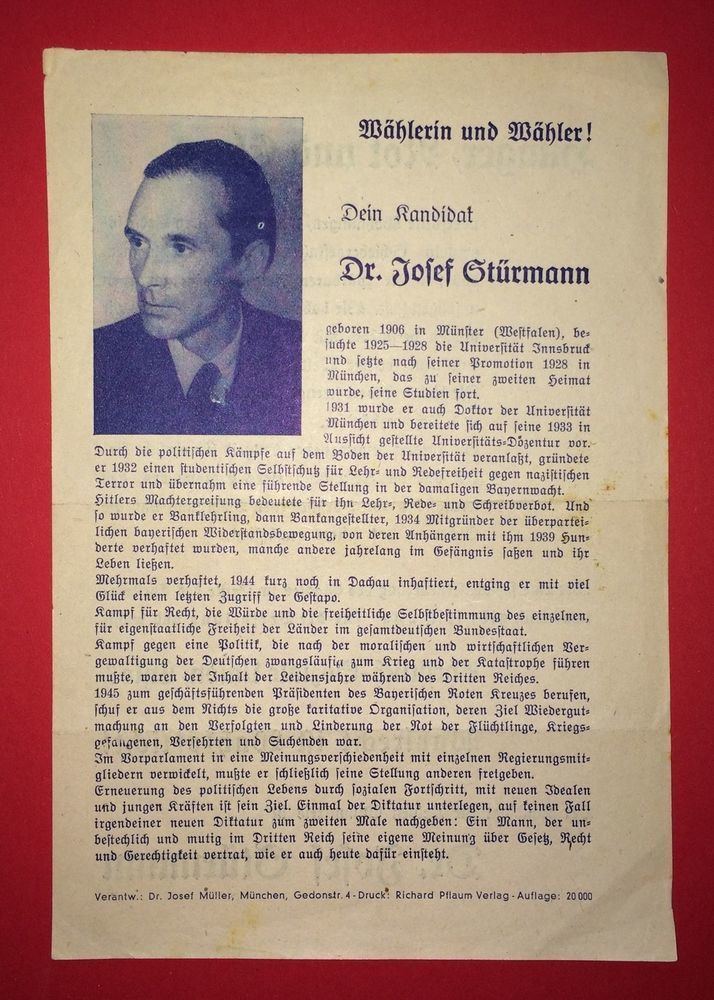 Josef Stürmann altes Flugblatt CSU um 1950 Dr Josef Strmann F 10881 eBay