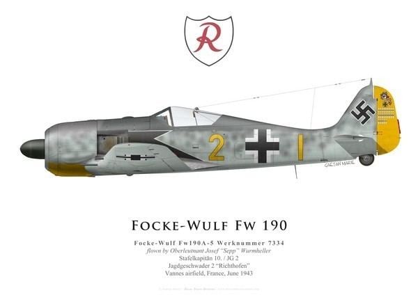 Josef Wurmheller FockeWulf Fw 190A5 Oblt Josef Wurmheller 9JG 2