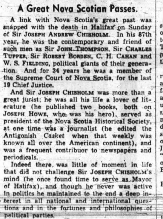 Joseph Andrew Chisholm Sir Joseph Andrew Chisholm death Newspaperscom