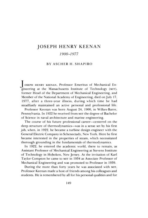 Joseph Henry Keenan Joseph Henry Keenan Memorial Tributes National Academy of