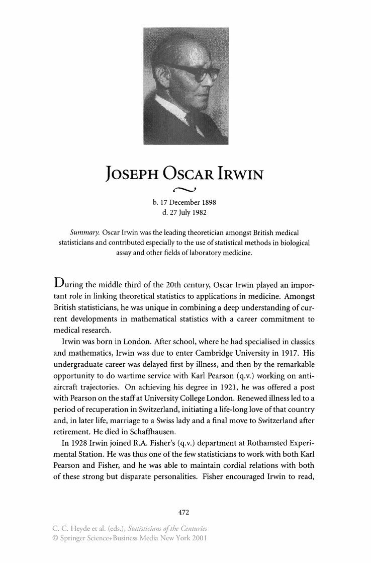 Joseph Oscar Irwin Joseph Oscar Irwin Springer
