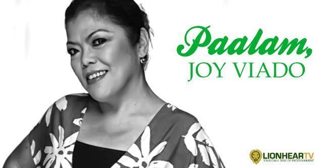 Joy Viado smiling in a floral dress with a condolence message
