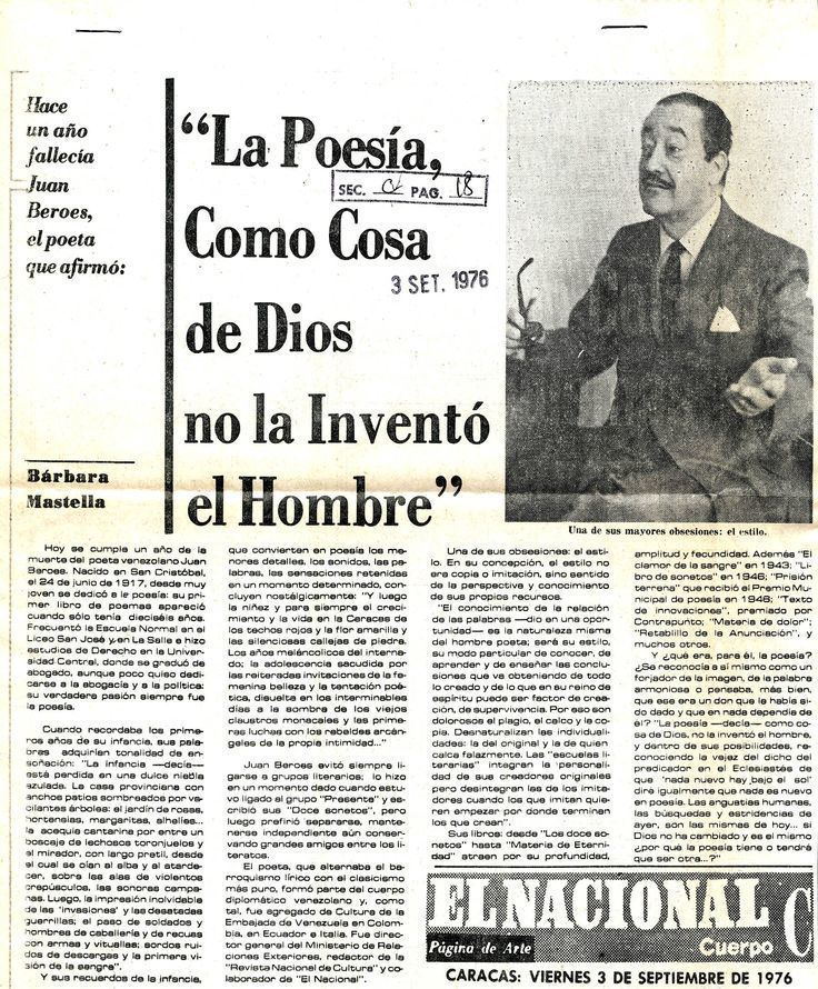 Juan Beroes Juan Beroes y la poesa Publicado el 3 de septiembre de 1976