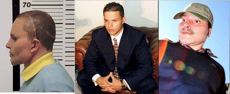 On the left, Juan Carlos Ramírez Abadía's mugshot, at the center, he is wearing a formal suit while, on the right, he is wearing a cap and sweatshirt