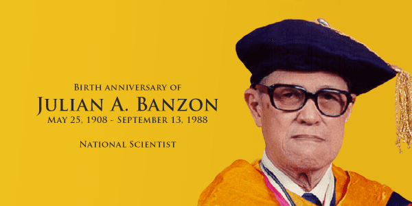 Julian Banzon featured in his remembrance wearing blue and yellow doctorate graduate attire and a medal on his neck.