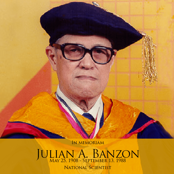 Julian Banzon featured in his remembrance wearing blue and yellow doctorate graduate attire and a medal on his neck.