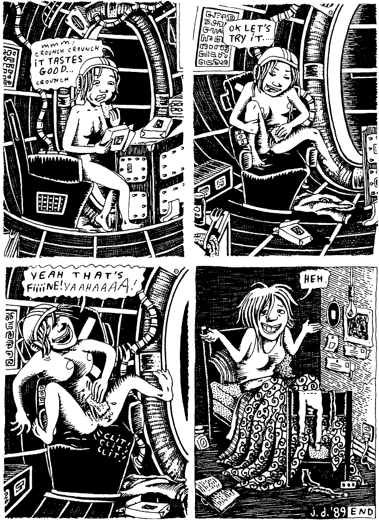 Julie Doucet Black and white comic of a dream by Julie Doucet Alone in