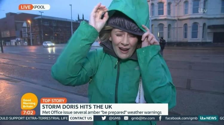 Juliet Dunlop Storm Doris batters Good Morning Britain reporter Juliet Dunlop LIVE