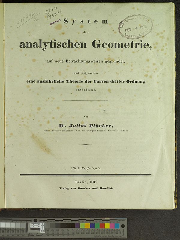 Julius Plücker Mathematical Treasure Julius Plucker on Geometry Mathematical