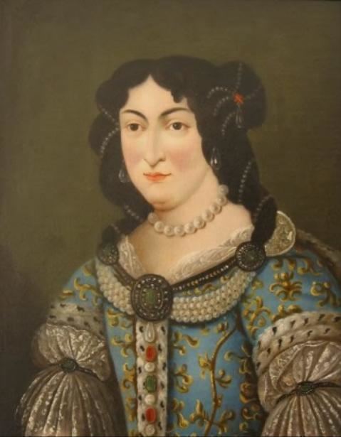 Jusztina Szilágyi de Horogszeg (before 1455 – 1497), was a Hungarian noblewoman, the second wife of Vlad the Impaler, Voivode of Wallachia.Jusztina with a serious face, black hair, wearing earrings, a pearl necklace, and a multi-colored ancient dress.