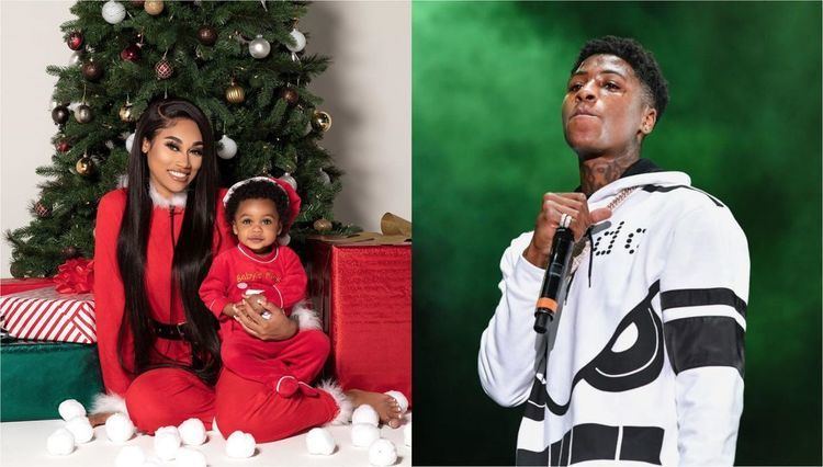 On the left, Kacey Alexander Gaulden and Jania Bania are smiling and both are wearing a Santa Claus inspired red costume. On the right, Kentrell DeSean Gaulden holding a microphone and wearing a white and black jacket.