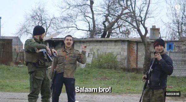 A group of armed Kadyrovtsy men