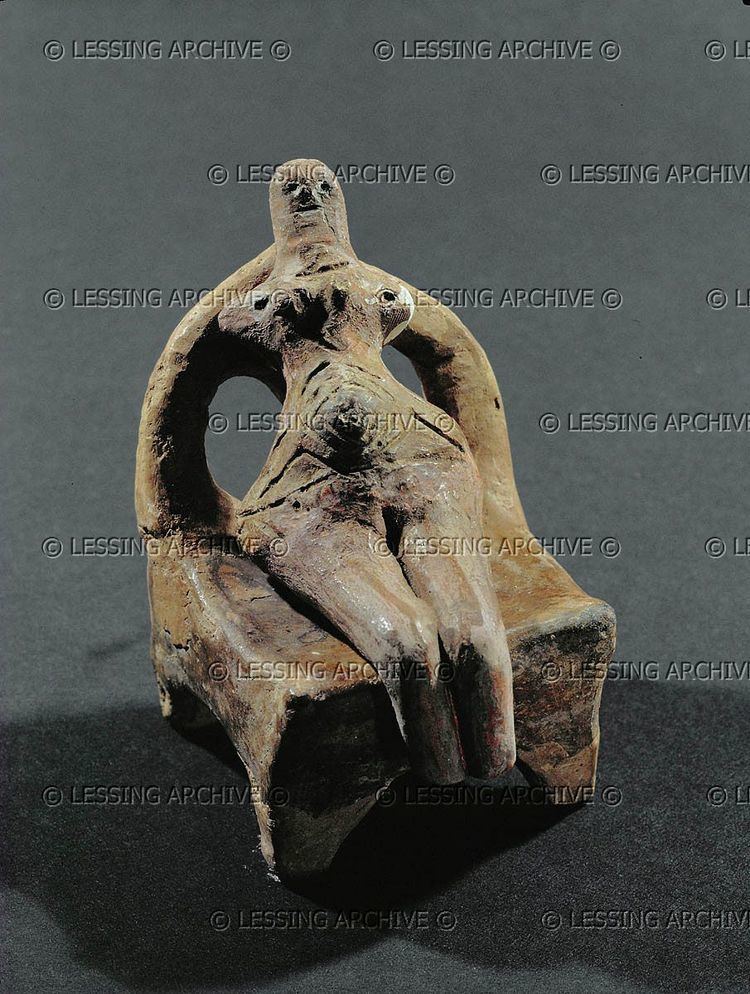 Karanovo culture Neolithic figure seated on a throne Terracotta From Kalekovec