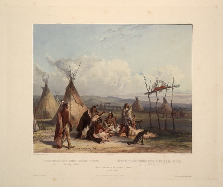 Karl Bodmer Funeral Scaffold of a Sioux Chief near Fort Pierre plate