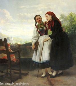 Karl Hübner CARL WILHELM HUBNER KARL OIL PAINTING ON CANVAS TWO YOUNG WOMEN