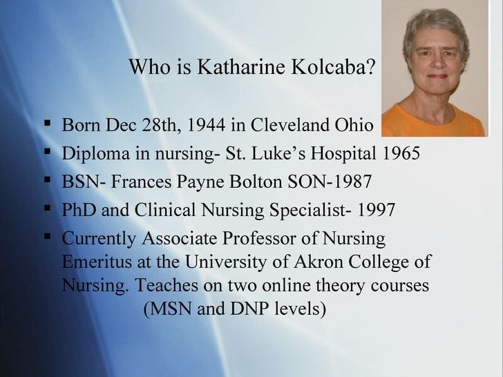 Katharine Kolcaba Comfort Theory Kathy Kolcaba Presentation by Erin