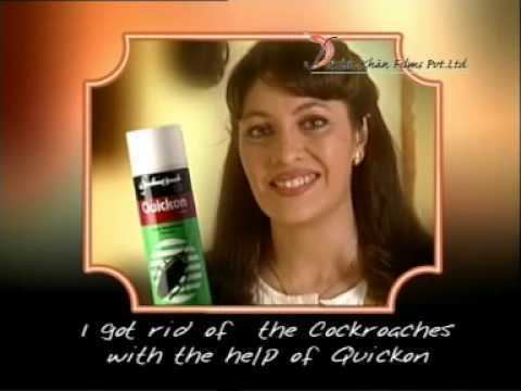 A younger Kavita Kapoor smiling while endorsing a Quickon cockroach commercial.