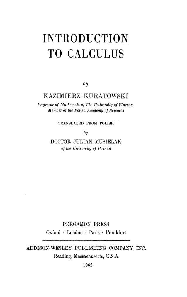 Kazimierz Kuratowski introduction to calculus Kazimierz kuratowski