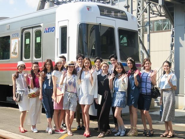 Keio Inokashira Line Fashion show held inside Keio Inokashira Line train in Tokyo Japan