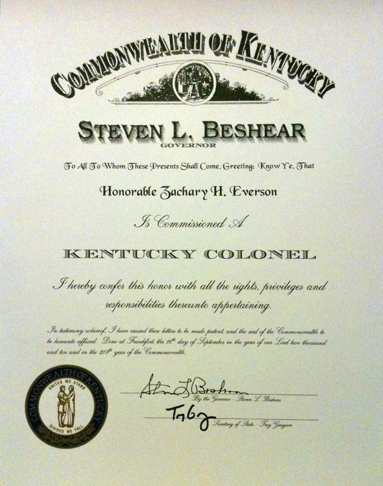 Kentucky colonel Governor commissions me a Kentucky Colonel ascension to landed