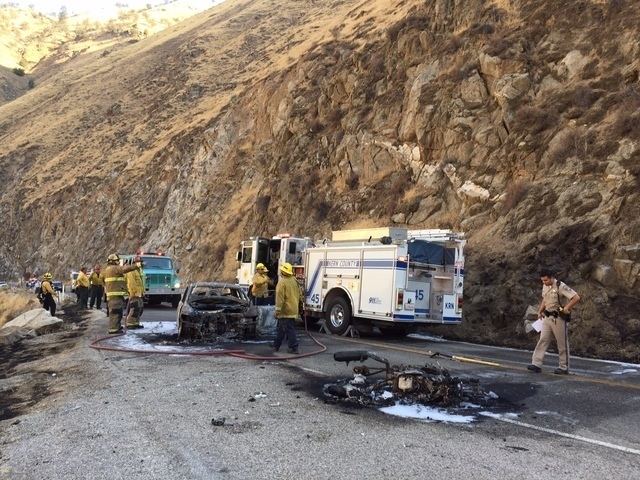 Kern River Canyon Motorcycle crash in Kern River Canyon starts brush fire 23ABC News