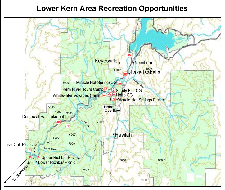 Kern River Canyon Lower Kern River Kern Canyon Area Recreation Opportunities Map