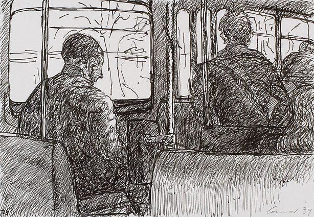 Kevin Connor (artist) On the tram Melbourne 1999 Sketchbook 68 by Kevin