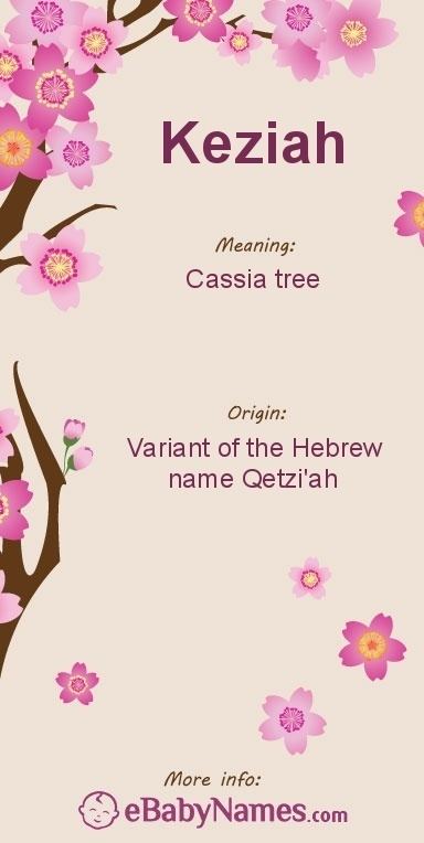 Keziah Meaning of Keziah Keziah is derived from the Hebrew name Qetzi39ah