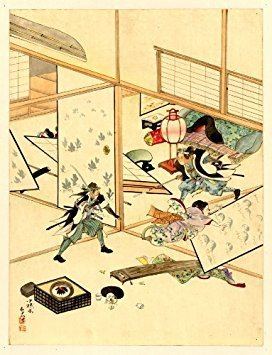 Kira Yoshinaka Buy 1800 Japanese Print scene during the attack on Kira Yoshinakas