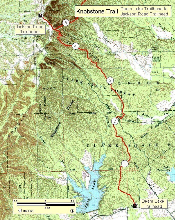 Knobstone Trail Topographic map of Jackson Road to Deam Lake Trailheads on Knobstone