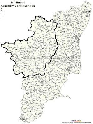 Map showing the boundary of Kongu Nadu