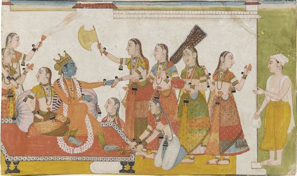 Krishna Kuchela movie scenes Krishna welcomes Sudama Bhagavata Purana 17th century manuscript 