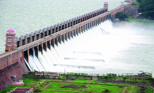 The Krishna Raja Sagara dam in Karnataka, India.